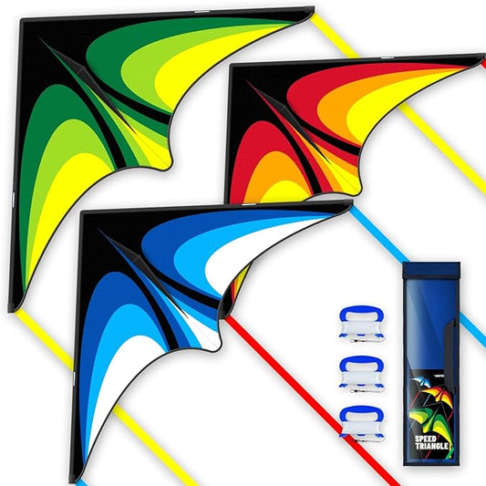 Red Green Blue Three Piece Large Delta Kite,Extremely Easy to Launch for Beginners,Kites for Kids