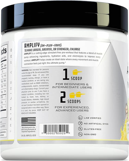 Cutler Nutrition Amplify Pump Pre Workout Caffeine Free Nitric Oxide Booster containing Arginine and Citrulline Pre-Workout for Maximum Pumps Sour Lemonade Flavor