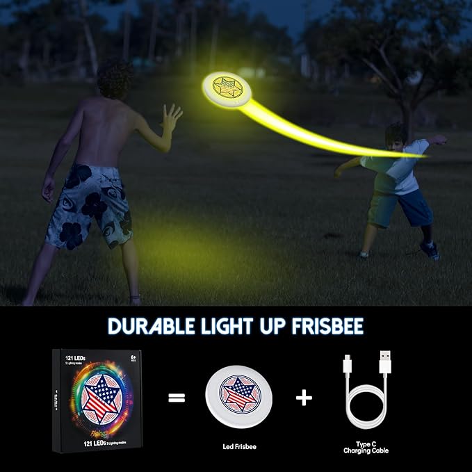 49LEDs Flying Disc with 16 Million Color RGB, 3 Modes+Rechargeable+Waterproof+175g, Cool Sports and Outdoors for Parks/Camping/Beach/Backyards,Easter & Birthday Gifts for Teens/Kids/Adults