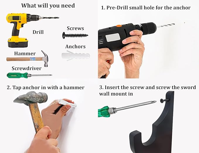 Sword Wall Mount - Hard Wood Sword Mount for Wall - Durable & Strong Katana Holder - Easy Mounting Picture Instructions Sword Wall Hanger - Decorative Sword Display Matches Any Home Decor