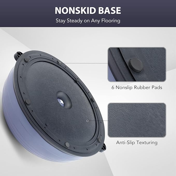 ZELUS Balance Ball Trainer with Resistance Bands and Foot Pump, Inflatable Yoga Ball for Home Gym Workouts, 23 Inch Exercise Half Ball for Balance Training Core Strength Fitness More, 330lb Cap