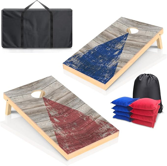 Cornhole Boards Set - Regulation Size 4x2/3x2ft Solid Wood Corn Hole Game Set with 8 Bean Bags and