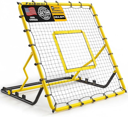 Baseball Rebounder Net,4x4.5FT Multi-Sport Pitch Back Rebounder Steel Frame with 4 Adjustable