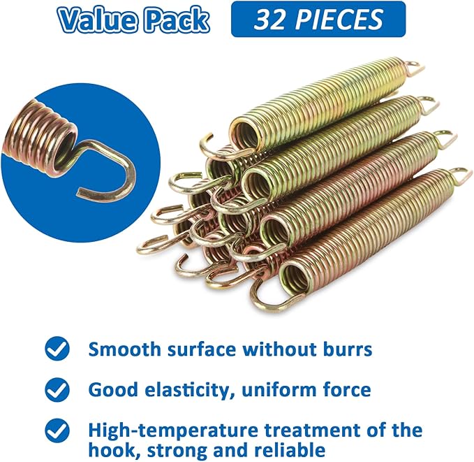 32PCS 6.5 Inch Trampoline Springs Replacement Trampoline Springs Heavy Duty Replacement Trampoline Parts Springs Universal Trampoline Accessories with T-Hook for Outdoor Trampoline
