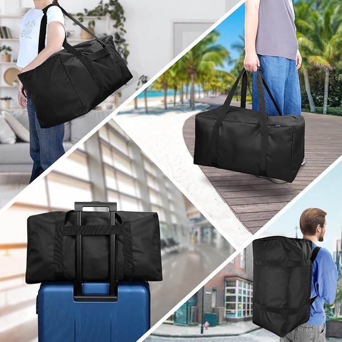 COOLBEBE 24x12x12 Inch Travel Duffle Bag (53L), Mid-Size Weekender for Overnight Trips, Camping, and Sports Gear Hauling, Water Resistant, Black
