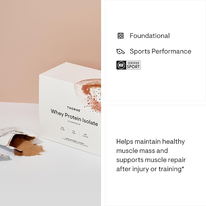 THORNE - Whey Protein Isolate - 21 Grams of Easy-to-Digest Whey Protein Powder - NSF Certified for Sport - Chocolate - 14.79 Ounces - 14 Packets