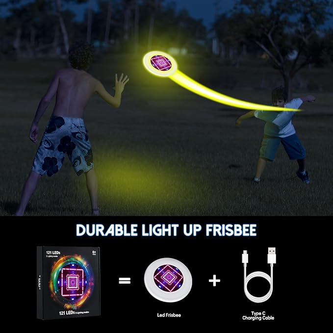 49LEDs Flying Disc with 16 Million Color RGB, 3 Modes+Rechargeable+Waterproof+175g, Cool Sports and Outdoors for Parks/Camping/Beach/Backyards,Easter & Birthday Gifts for Teens/Kids/Adults