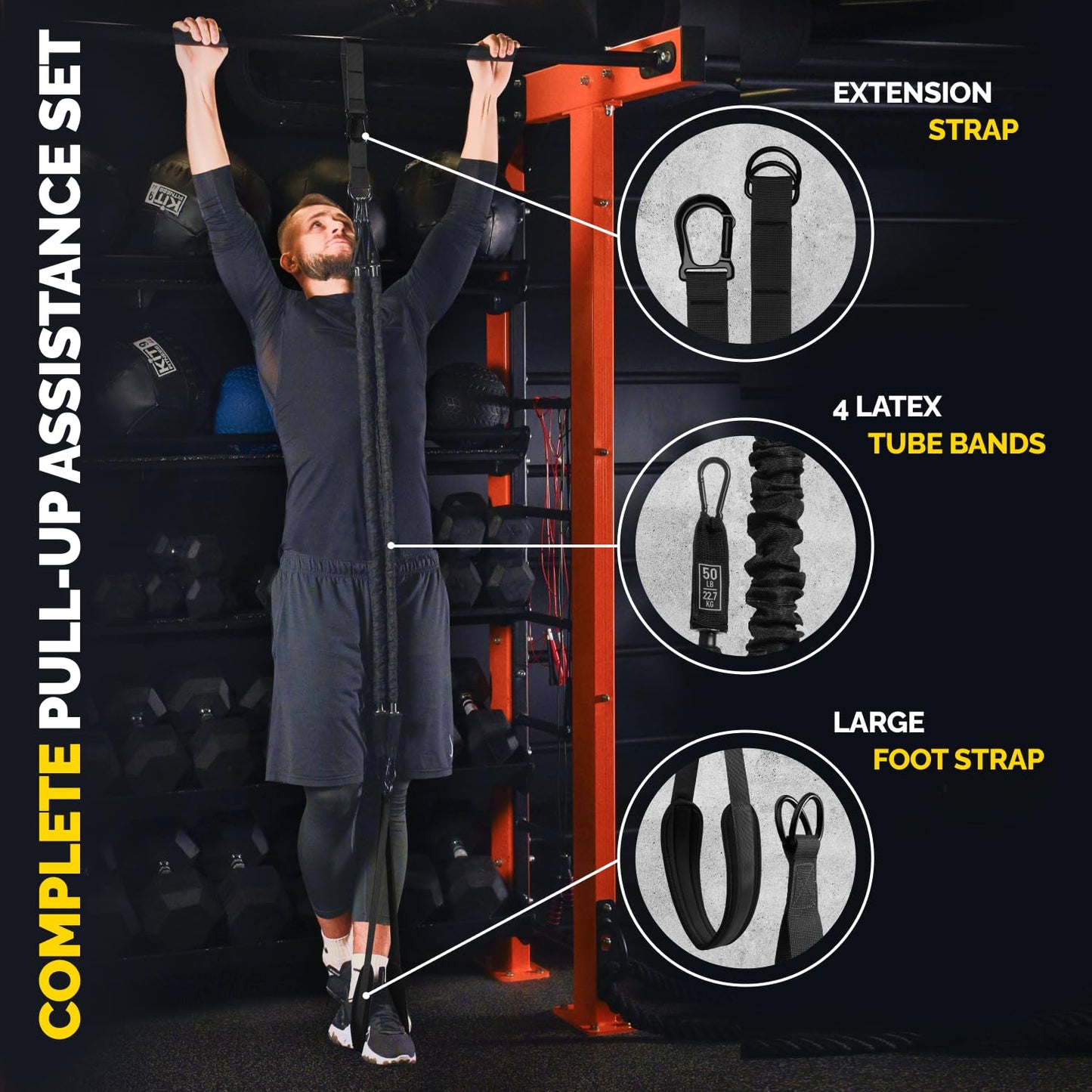 Pull Up Assistance Bands Set with 4 Levels, Adjustable Strap and Foot Rest