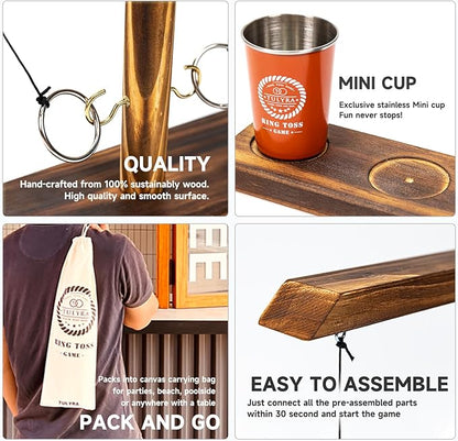 Ring Toss Game for Adults, Hook and Ring Game with Exclusive Carrying case & Unique Stainless Mini Cup, Super Easy to Assemble, XL Size(15.7" X 13"), Outdoor, Family