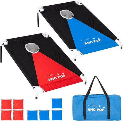 Portable Cornhole Game Set PVC Framed Corn Holes Outdoor Game Set 3 x 2 feet with 8 Bean Bags and Carrying Case
