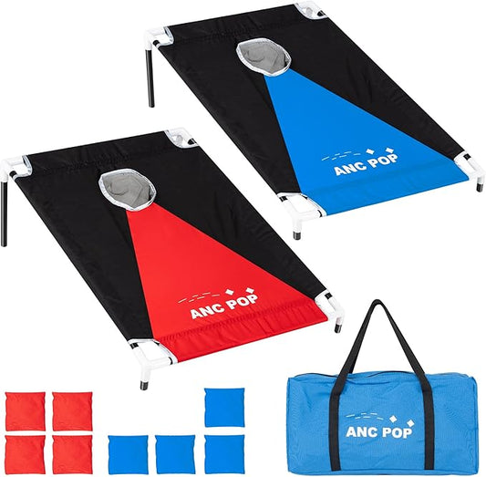 Portable Cornhole Game Set PVC Framed Corn Holes Outdoor Game Set 3 x 2 feet with 8 Bean Bags and