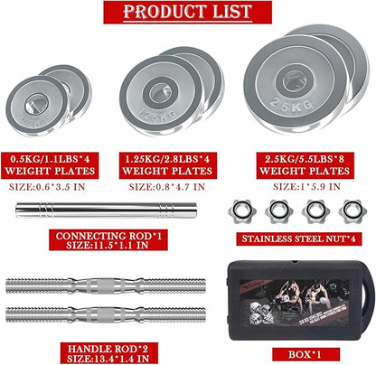 VIVITORY Fitness Dumbbells Set, Adjustable Weight Sets up to 11/22/44/66/110 lbs, with Metal Connecting Rod Used As Barbell, Chromed Weights, Hardcover Gift Box, Home Gym Work Out Training Equipment