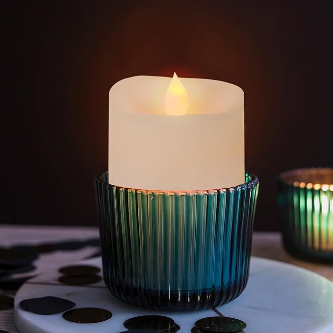 3x4 Flickering Flameless Candles Set of 1,4 inch Real Wax LED 600 Hours Battery Candles with Timer Remote,Control for Wedding Party Indoor,Ivory