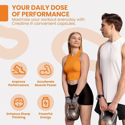 EarthNutri Creatine Monohydrate Capsules - Micronized for Better Absorption - Supports Muscle Growth, Strength & Recovery - 105 Capsules (5000mg per Serving, 7 Capsules)