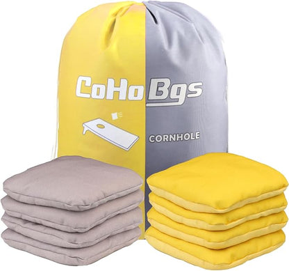 CoHoBgs Corn Hole Bags Set 8, Professional Cornhole Bags Dual-Sided Slick & Stick Resin Filled Suede and Duck Canvas Bean Bag for Cornhole Game Includes Carry Case