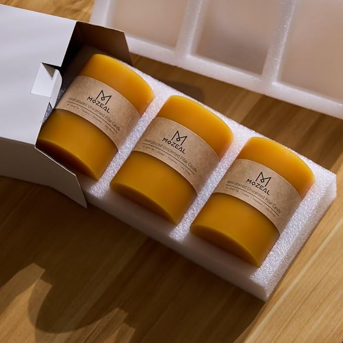 MOZEAL 3" x 4" Hand-Poured Unscented Candle, Dripless Pillar Candle Set of 3, Long Clean Burning, Approx 72 Hours Burn Time, Rustic Country Style, Wedding, Harvest Time, Home Decor, Spicy Mustard
