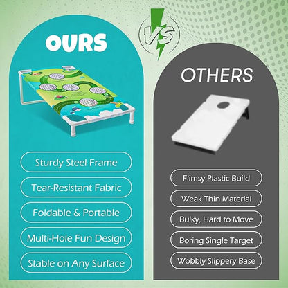 2-in-1 Cornhole Boards Set with Bean Bags & Toss Balls – Regulation Size Outdoor Game for Adults & Kids – Portable Backyard, Beach & Tailgate Lawn Game – Green & Blue Bean Bags Included