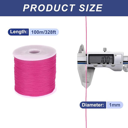 MECCANIXITY 1/16 Inch Polypropylene Rope Braided Ropes, 328ft Nylon Rope Hollow Utility Cord for Clothesline, Camping, Hiking, Outdoor, Rose Red