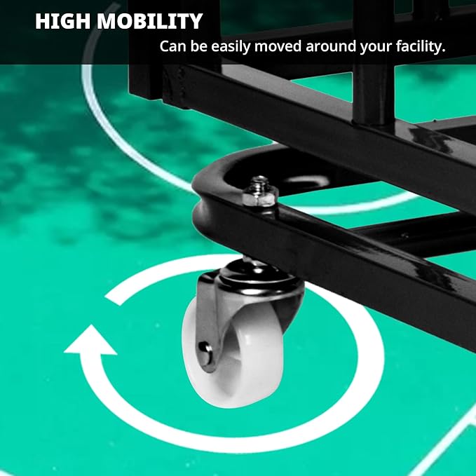 Sports Equipment Organizer Foldable Mental Sports Ball Storage Cart with Lid and Wheels Rolling Ball Cart for Gym, School, Indoor and Outdoor