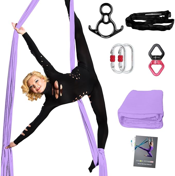 PRIOR FITNESS Aerial Silks Set, Professional Thicker Low Stretch Fabric 9/15/20 Yards Aerial Silk Swing Set with Hardware Guide, Yoga Starter Kit For Home, Aerial Yoga Hammock, Silks for Gymnastics, Antigravity Yoga, Inversion Exercise-All Levels