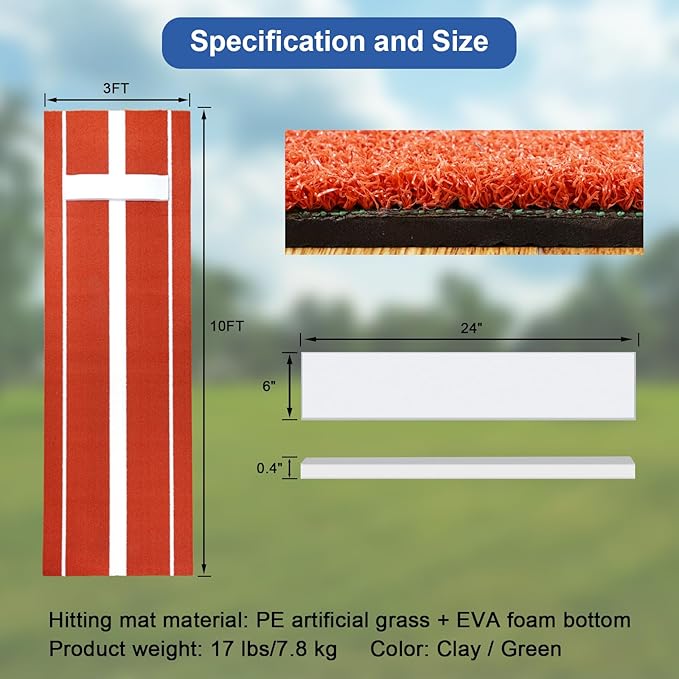 10x3 FT Softball Pitching Mat with Mound, Anti-Fade Softball Practice Turf Mat Indoor Outdoor Pitching Training Matt with Anti-Slip Bottom