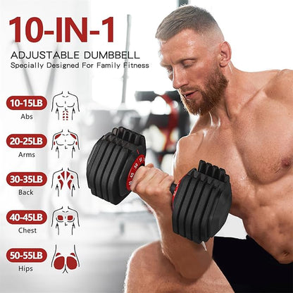 Adjustable Dumbbell Set 55LB Dumbbells Weight, 10-in-1 Weight Dumbbell with Anti-Slip Metal Handle and Bicep Supports for Comprehensive Full Body Strength Training