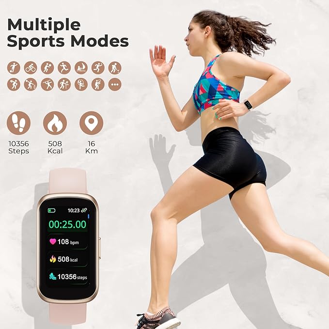 Fitness Tracker for Women Men, Smart Watch Band with 24/7 Heart Rate Blood Oxygen Sleep Monitor, Calories Step Tracker Pedometer 3ATM Waterproof Activity Tracker for Android iOS, Pink