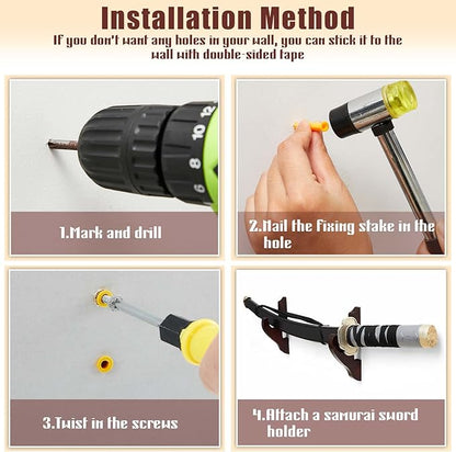 Chunful 2 Pcs Sword Wall Mount Sword Holder Katana Stand 1 Tier Hanger Adjustable Wooden Mounts for Samurai(5.91 x 2.76 x 1.38 Inches,Reddish Brown)