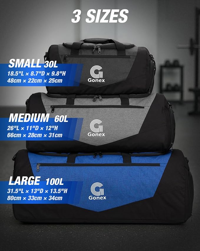 Gonex Gym Duffel Bag with Shoe Compartment Wet Pocket, Large Capacity Sports Duffle Bag for Men Women, Workout & Travel Bag with Multiple Pockets, Black, Small (30L)