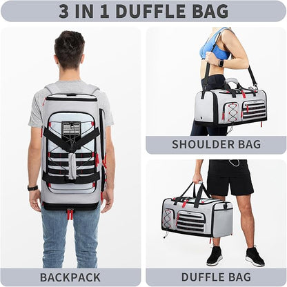 Bosstin Gym Bag for Men & Women, 45L Travel Duffle Sports Duffel Bag Gym Weekender Overnight Backpack with Shoe Compartment (Grey)