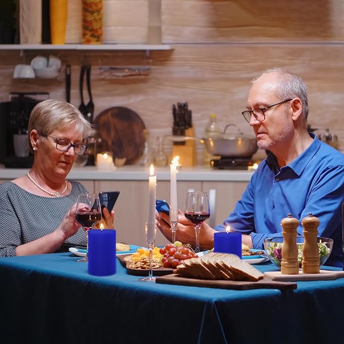 6 Packs 2.75x4 Inch Blue Colored Pillar Candles, Unscented Dripless Cylinder Wax Candles for Home Table Holiday Party Spa Decor Emergency Power Outage