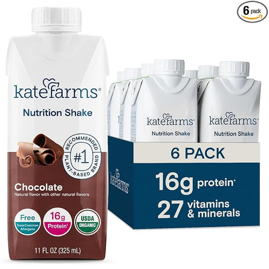 KATE FARMS Organic Nutrition Shake, Chocolate, 16g protein, 27 Vitamins and Minerals, Protein Meal