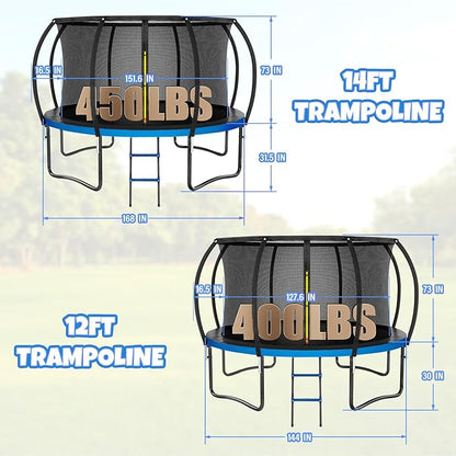Trampoline 8FT 10FT 12FT 14FT 16FT, Outdoor Trampolines for Kids and Adults, Recreational Trampoline with Enclosure Net & Ladder, Round Trampoline ASTM Approved, 400/450LBS Weight Capacity