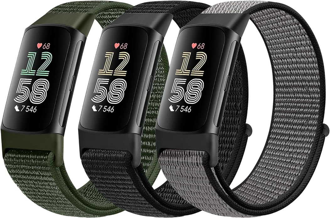 Sport Loop Nylon Watch Bands Compatible with Fitbit Charge 6/5, Adjustable Breathable Replacement Soft Nylon Loop Wristband for Women/Men