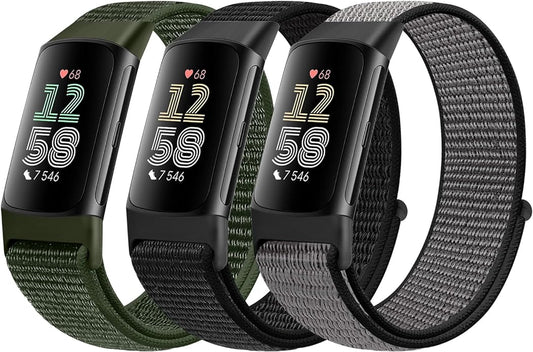 Sport Loop Nylon Watch Bands Compatible with Fitbit Charge 6/5, Adjustable Breathable Replacement Soft Nylon Loop Wristband for Women/Men