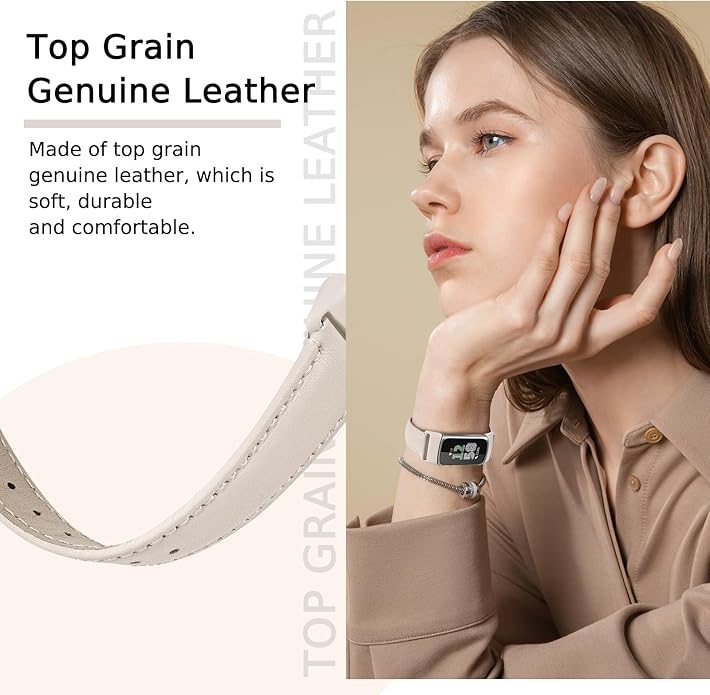 Leather Watch Bands Compatible with Fitbit Charge 6/Charge 5,Genuine Leather Replacement Straps for Charge 6/Charge 5 for Women Men.