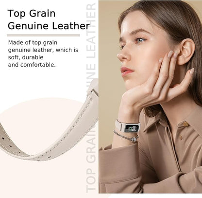 Leather Watch Bands Compatible with Fitbit Charge 6/Charge 5,Genuine Leather Replacement Straps for Charge 6/Charge 5 for Women Men.