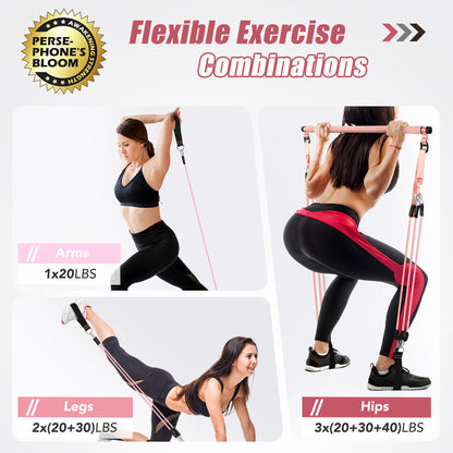 ALongSong Upgraded Pilates Bar Kit with Resistance Bands Natural Latex, Heavy-Duty Stainless Steel
