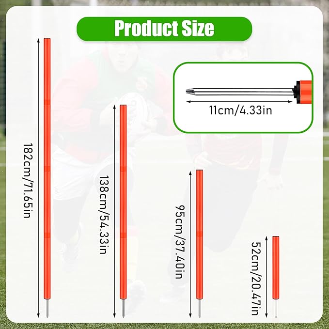 TOBWOLF 6PCS 6FT Adjustable Soccer Agility Training Poles, Detachable Sports Training Speed Sticks, Slalom Training Agility Pole Set, Outdoor Speed & Agility Turf Training Poles for Soccer Drills