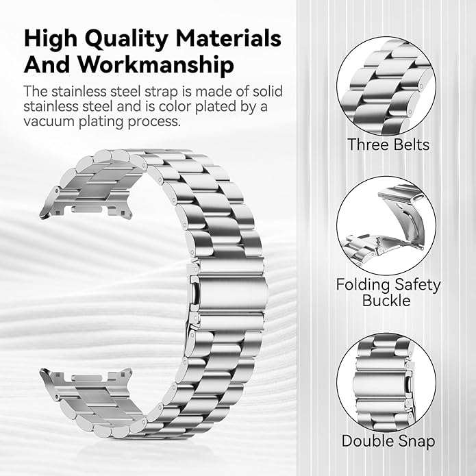 Compatible with Samsung Galaxy Watch 8 Band 40mm 44mm Galaxy Watch 8 Classic 46mm 2025, No Gap Business Stainless Steel Metal Band Strap for Galaxy Watch 8 Men Women, Black