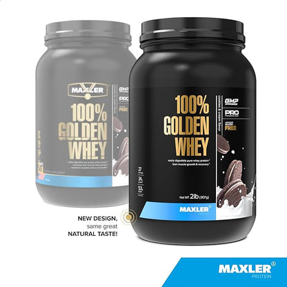 Maxler 100% Golden Whey Protein - 24g of Protein per Serving - Premium Whey Protein Powder for Pre Post Workout - Fast-Absorbing Whey Concentrate, Isolate & Hydrolysate Blend - Cookies & Cream 2 lb