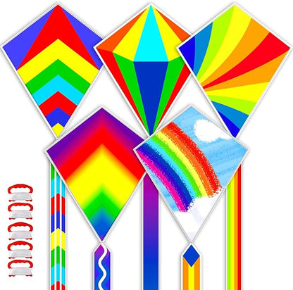 5 Pack Kites for Kids & Adults, Rainbow Butterfly Kite Delta Kites for Kids Age 4-8 8-12, Easy to Fly for Beginners, Easy to Assembled Colorful Kite for Beach Outdoor Toy Games & Family Trip