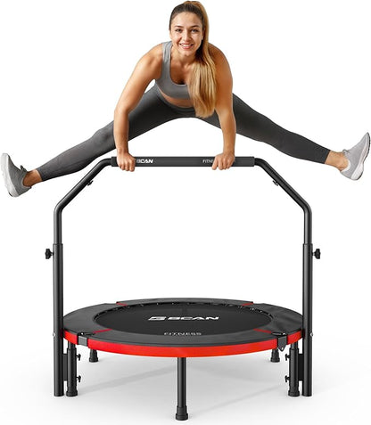 BCAN 40"/48" Foldable Mini Trampoline, Rebounder Trampoline for Adults, U/T Adjustable Foam Handle, Exercise Rebounder for Adults Indoor/Garden Workout, Max Load 330lbs/440lbs