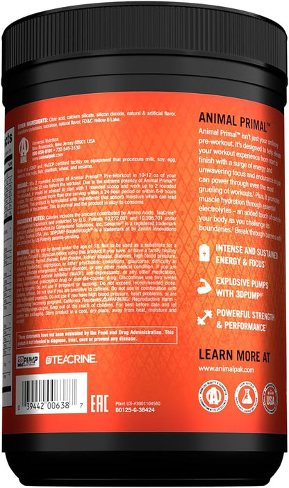 Animal Primal Muscle Hydration + Preworkout Powder ??Contains Beta Alanine, 3DPump, Caffeine & Electrolytes ??Improves Energy, Focus, Endurance & Absorption ??New Wick?™d Peach Flavor, 16.75 oz
