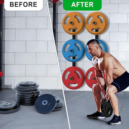 "Kipika Weight Plate Storage Rack - Wall Mounted Weight Plate Holder with Durable Steel Construction Organizer for Olympic Plates, 1000lb Capacity, Space-Saving for Home Gym"