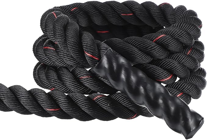 MECCANIXITY Battle Rope 10ft x 2 Inch Polyester Workout Rope Heavy Fitness Exercise Rope for Strength Training Home Gym Muscle Building, Black Red