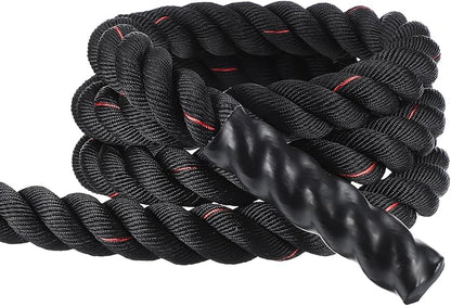 MECCANIXITY Battle Rope 10ft x 2 Inch Polyester Workout Rope Heavy Fitness Exercise Rope for Strength Training Home Gym Muscle Building, Black Red