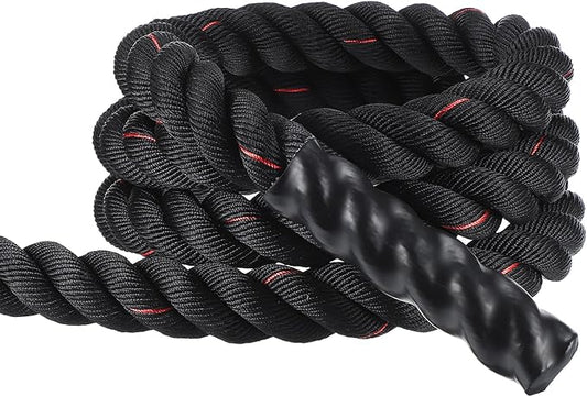 MECCANIXITY Battle Rope 10ft x 2 Inch Polyester Workout Rope Heavy Fitness Exercise Rope for Strength Training Home Gym Muscle Building, Black Red