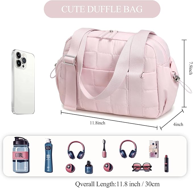 CAMTOP Mini Gym Bag for Women, Small Gym Tote Bag Puffy Quilted Sports Duffel Bag with Wet Compartment and Coin Purse Duffel Bags Dance Yoga Workout Bag