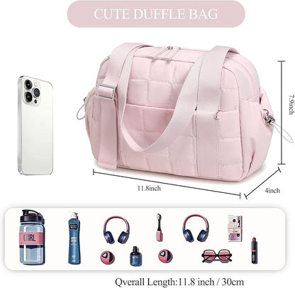 CAMTOP Mini Gym Bag for Women, Small Gym Tote Bag Puffy Quilted Sports Duffel Bag with Wet Compartment and Coin Purse Duffel Bags Dance Yoga Workout Bag